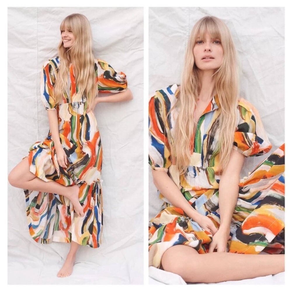 Anthropologie Maeve Suzannah Colorful Rainbow Abstract Print Maxi Dress Size 2X - Picture 8 of 16
